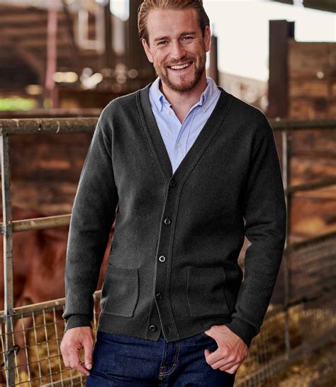 Charcoal Mens Lambswool V Neck Cardigan Woolovers Au