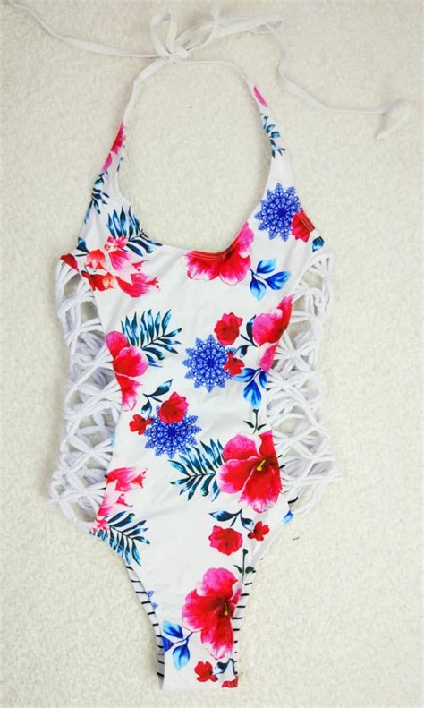 2017 New Hollow Out Floral Printed Bikini One Piece Swimsuit Swimwear