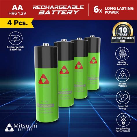 Mitsushi 18501 R6 HR6 4pcs AA Alkaline Super Heavy Duty Rechargeable