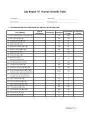 19 Lab Report 19 Human Genetic Traits.pdf - Lab Report 19: Human ...