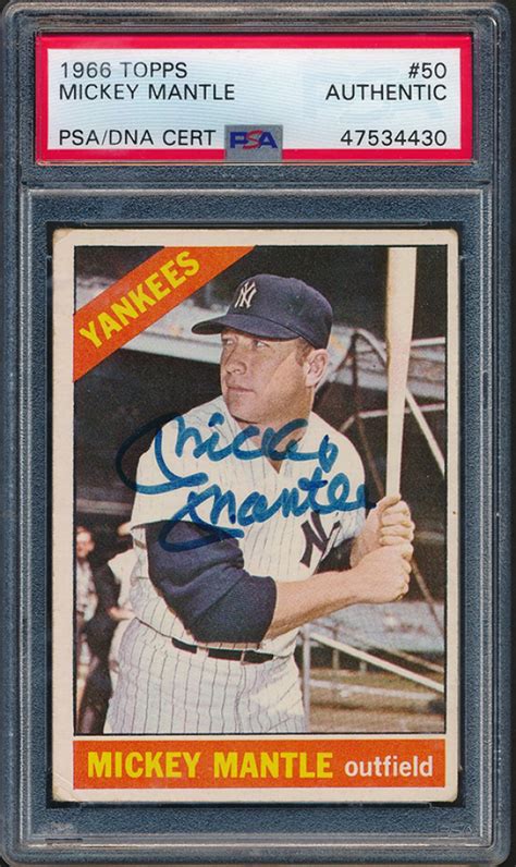 Mickey Mantle Signed 1966 Topps 50 DP PSA Encapsulated Pristine