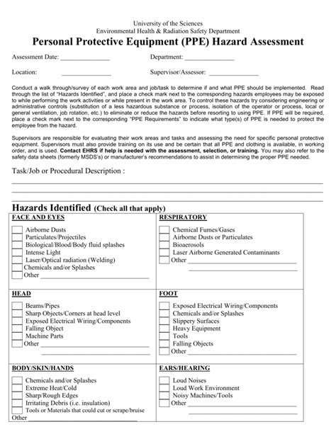 Personal Protective Equipment Ppe Hazard Assessment