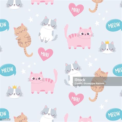 Vetores de Gatos Bonitos Miow Amor Animais De Desenho Animado Animal Fundo Personagem Engraçado ...