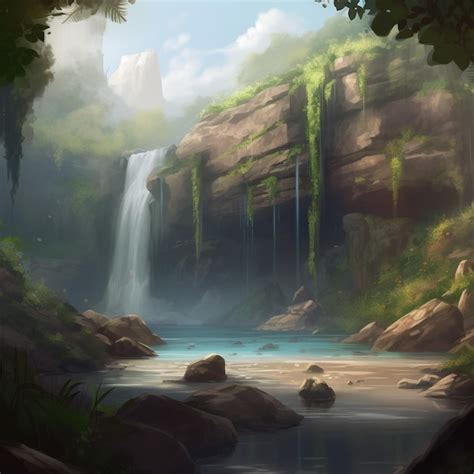 Premium AI Image | Serene and Peaceful Nature Scene Featuring a Beautiful Waterfall