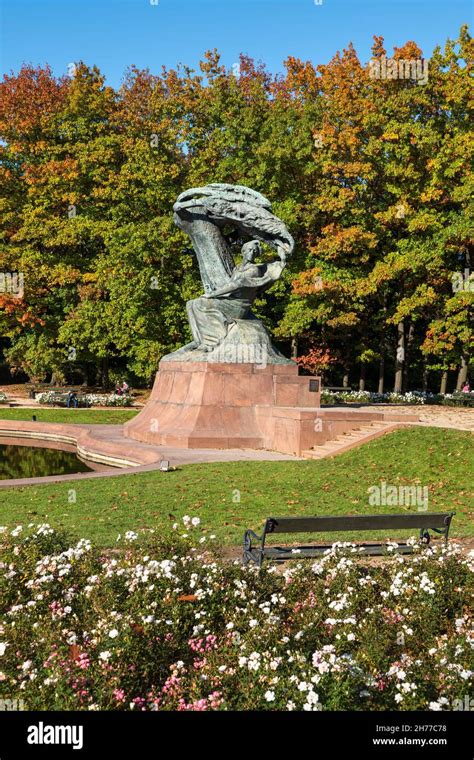 Frederic Chopin Monument in Łazienki Park Royal Baths Park in autumn