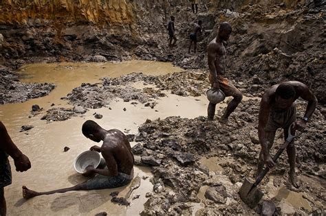 Illegal Gold Miners In Moonscape Prestea Ghana Africa