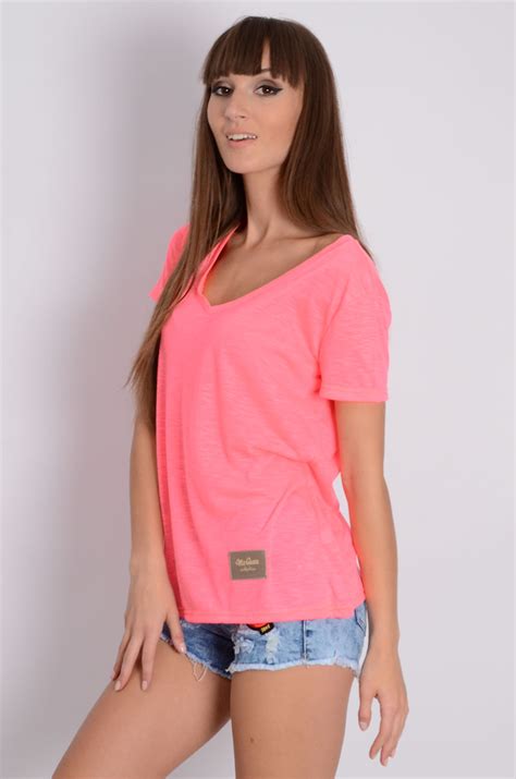 Bluzka Tshirt Basic W Serek Neonowy R Cocomoda Pl Odzie Damska