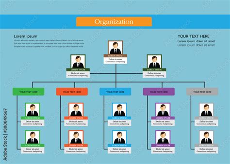 Organization Chart Infographics With People Icon And Abstract Line Business Structure