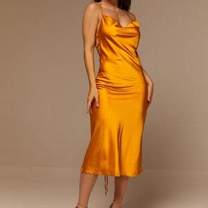 Orange Silk Slip Midi Dress Cowl Neck Lace Up Open Back Etsy