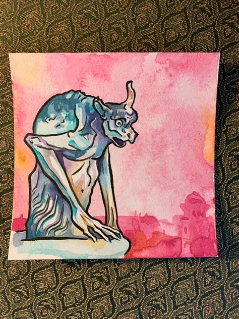 Notre Dame Gargoyle Watercolor and Ink Painting of a Gargoyle Gargoyle ...