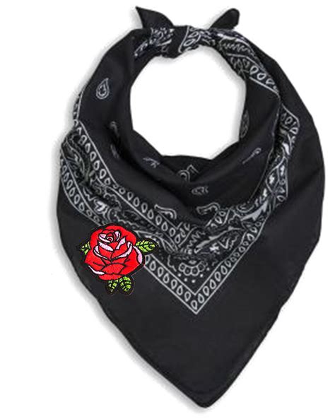 Download Hd Neck Scarf Png Pic Black Bandana With Red Roses