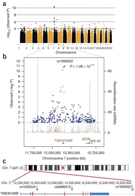 Region Of Genome Wide Association At P A Manhattan Plot Of Log