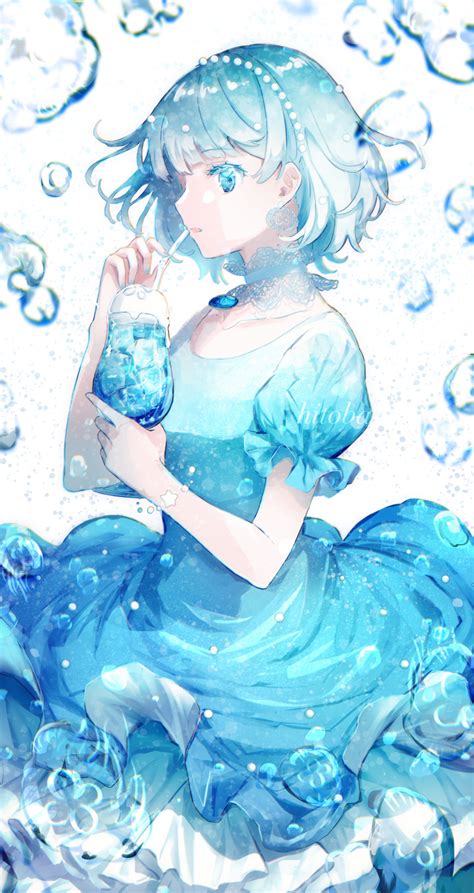 Safebooru 1girl Absurdres Aqua Dress Aqua Eyes Aqua Hair Artist Name