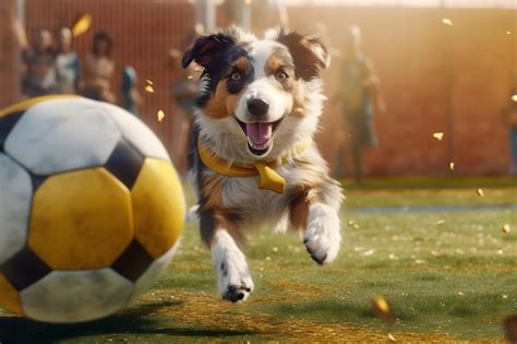 Premium AI Image | A dog playing soccer with a soccer ball