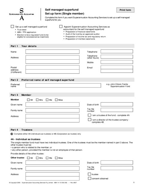 Fillable Online Self Managed Superannuation Fund Set Up Form Single