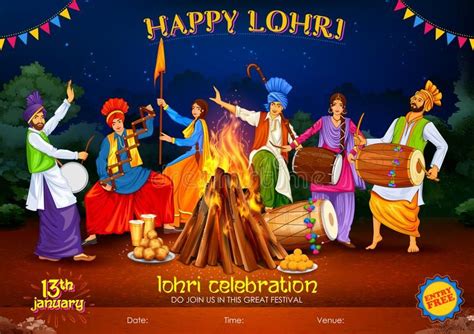 Happy Lohri holiday background for Punjabi festival stock illustration Lohri Greetings, Happy ...