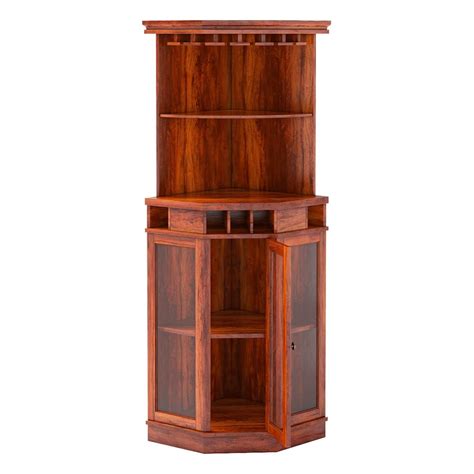 Solid Wood Corner Liquor Display Cabinet With Wine Storage Glass