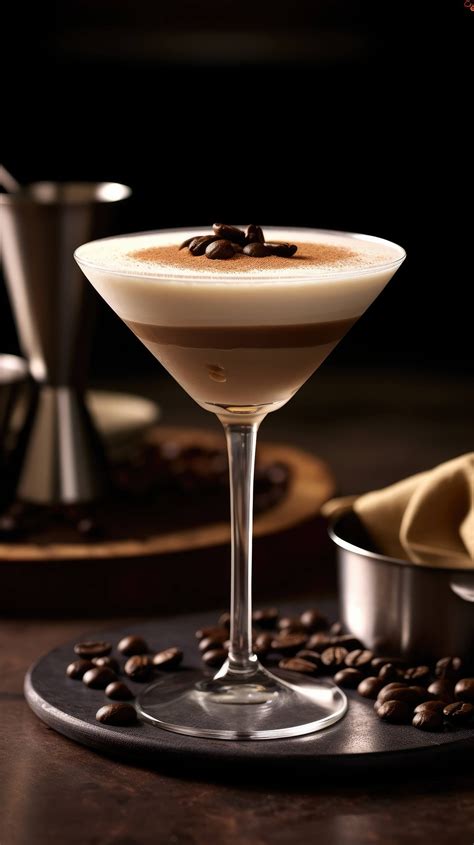 Espresso Martini With A Frothy Layer And A Coffee Bean Garnish