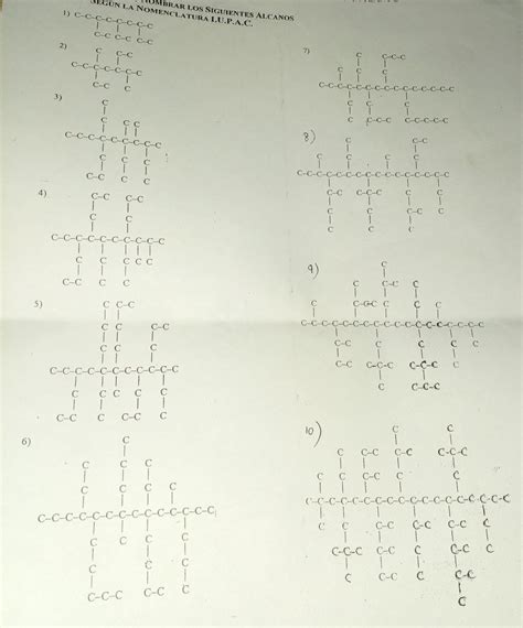 saturar y nombrar los siguientes alcanos según la nomenclatura iupac