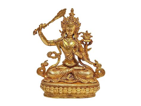 6 CM Height Buddhist Miniature Statue Of Manjushri Or Manjushree Gold