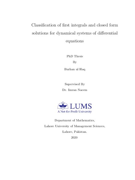 Fillable Online Prr Hec Gov Classification Of First Integrals And