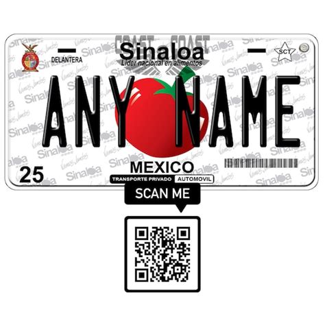 Sinaloa Mexico License Plate 01 Placa Mexican Etsy