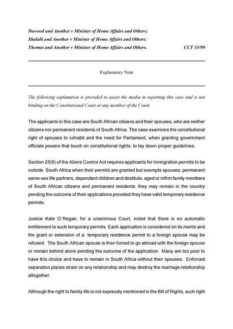 Dawood V Minister Of Home Affairs Summary Cos1521 Unisa Studocu