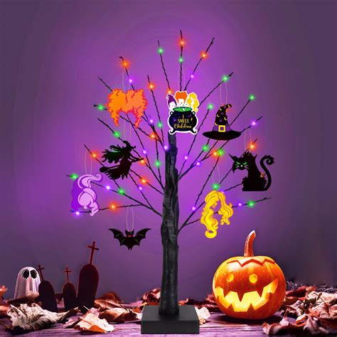 Halloween Lights Decorations, 24 Inch Halloween Tree Light with Timer 54 Green Orange Purple LED ...