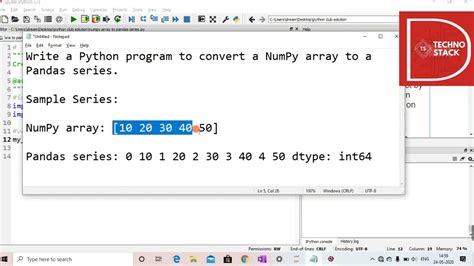 Python Program To Convert A Numpy Array To A Pandas Series Youtube