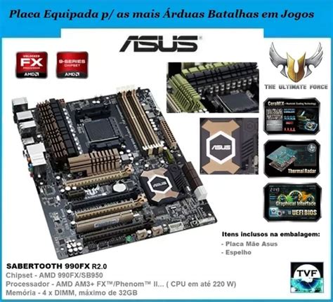 Placa Mãe Gamer Top Asus Sabertooth 990fx R20 Ddr3 32 Até Fx9590 Parcelamento Sem Juros