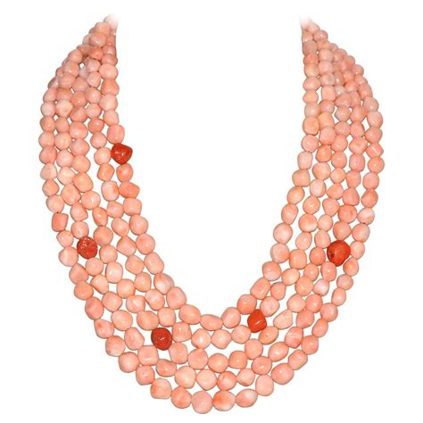 Pink And Red Coral Bakelite Multi Strand Necklace For Sale At 1stdibs