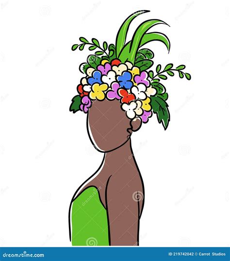 Afrikanische Frau Mit Blumen Auf Dem Kopf Vektor Abbildung