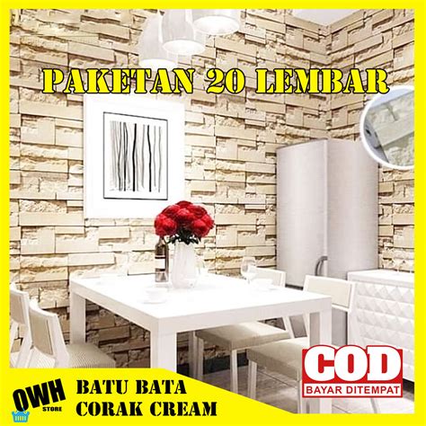 Paket Wallpaper Dinding 3D Isi 20 Lembar Motif Batu Bata Putih