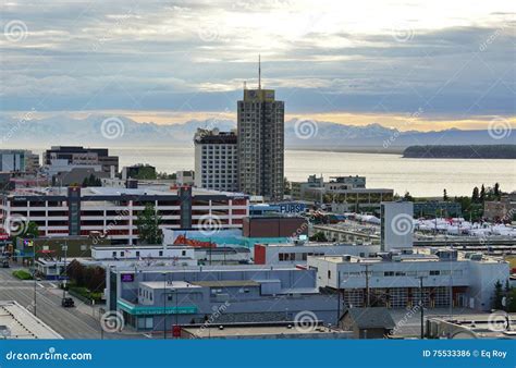 The Downtown Anchorage Skyline Editorial Photo - Image of centre ...