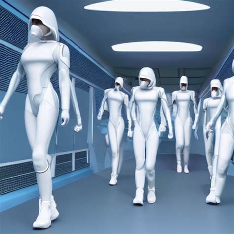 Krea Ai Troop Of Cloned Women With White Bob Hairdos Tigh