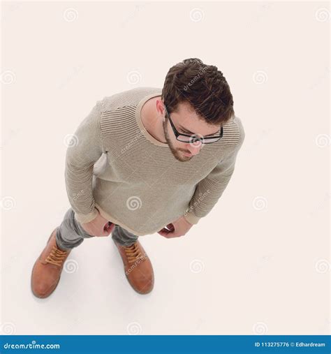 View From Above Serious Young Man Looking Forward Stock Photo Image