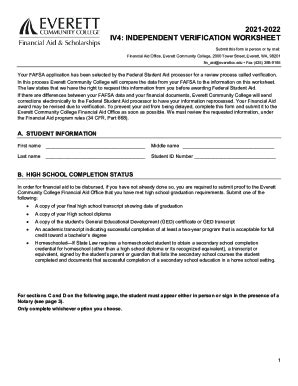 Fillable Online 2021 2022 Iv4 Independent Verification Worksheet Fax