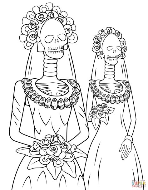 Day of the Dead Skeleton Brides coloring page | Free Printable Coloring Pages