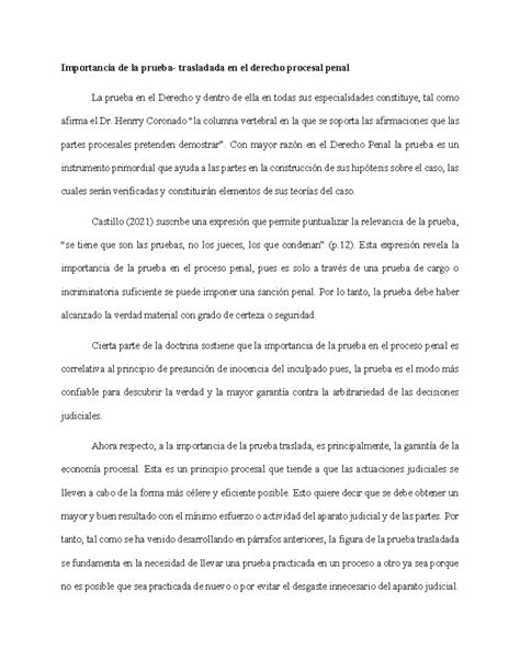 La Importancia De La Prueba En El Proceso Penal Importancia De La