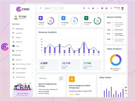 crm admin streamlined control dashboard template ui design