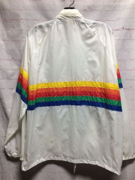 Retro Horizontal Striped Rainbow Design Windbreaker Texas Drawstring