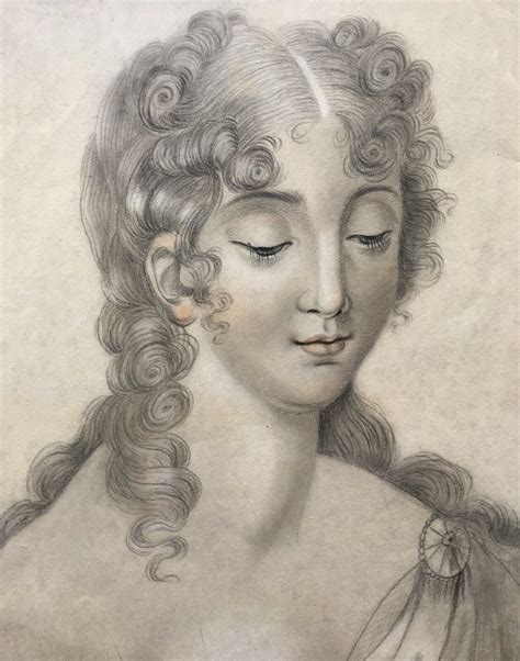 Semi Nude Female Looking Down Original Th Century Antique Charcoal Pencil Drawing Art Study