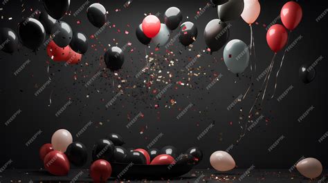 Premium AI Image | birthday background colorful balloons on the black background with copy space ...