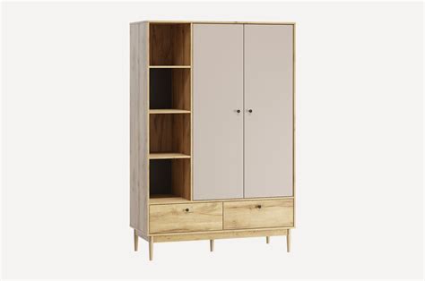 Tall Wooden Cabinet with Doors and Drawers