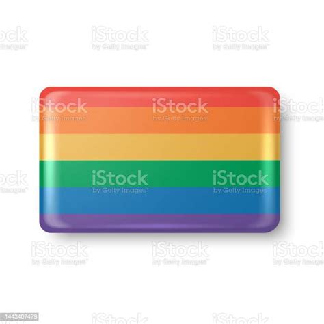 Vector 3d Realistic Rectangular Metal Plastic Button Badge With Lgbt Flag Button Pin Badge