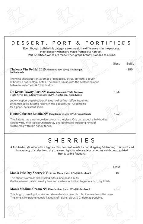 Menu at Fig Tree Restaurant, Dolphin Coast