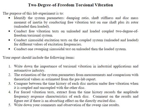 Solved Two Degree Of Freedom Torsional Vibrationthe Purpose Chegg