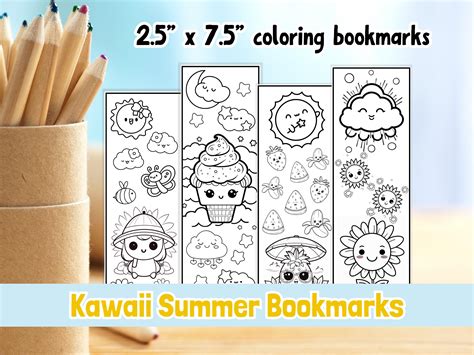 Printable Coloring Bookmarks, Kawaii Summer Theme, Fun and Creative DIY ...