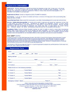 Fillable Online Ce Dental Ufl Registration Form Continuing Dental