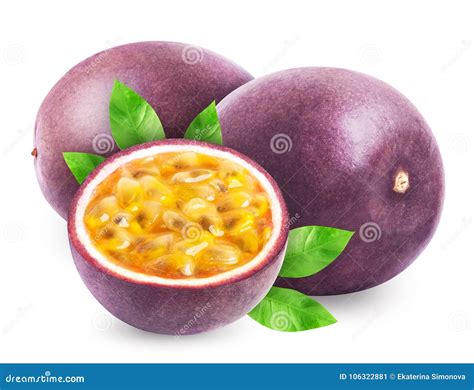 Passion Fruit With Leaves Isolated Stock Image Image Of Ripe